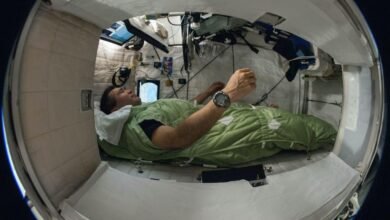 O astronauta Koichi Wakata deitado em saco de dormir. Imagem: Nasa/Divulgação