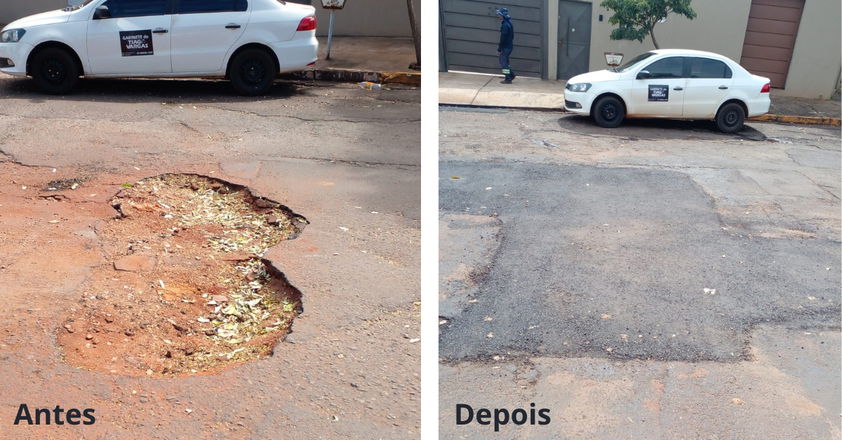 Operação tapa-buraco melhora condições das vias no bairro Vila Carvalho após pedido do vereador Tiago Vargas