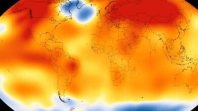 Ilustração do fenômeno climático El Niño no mapa mundi