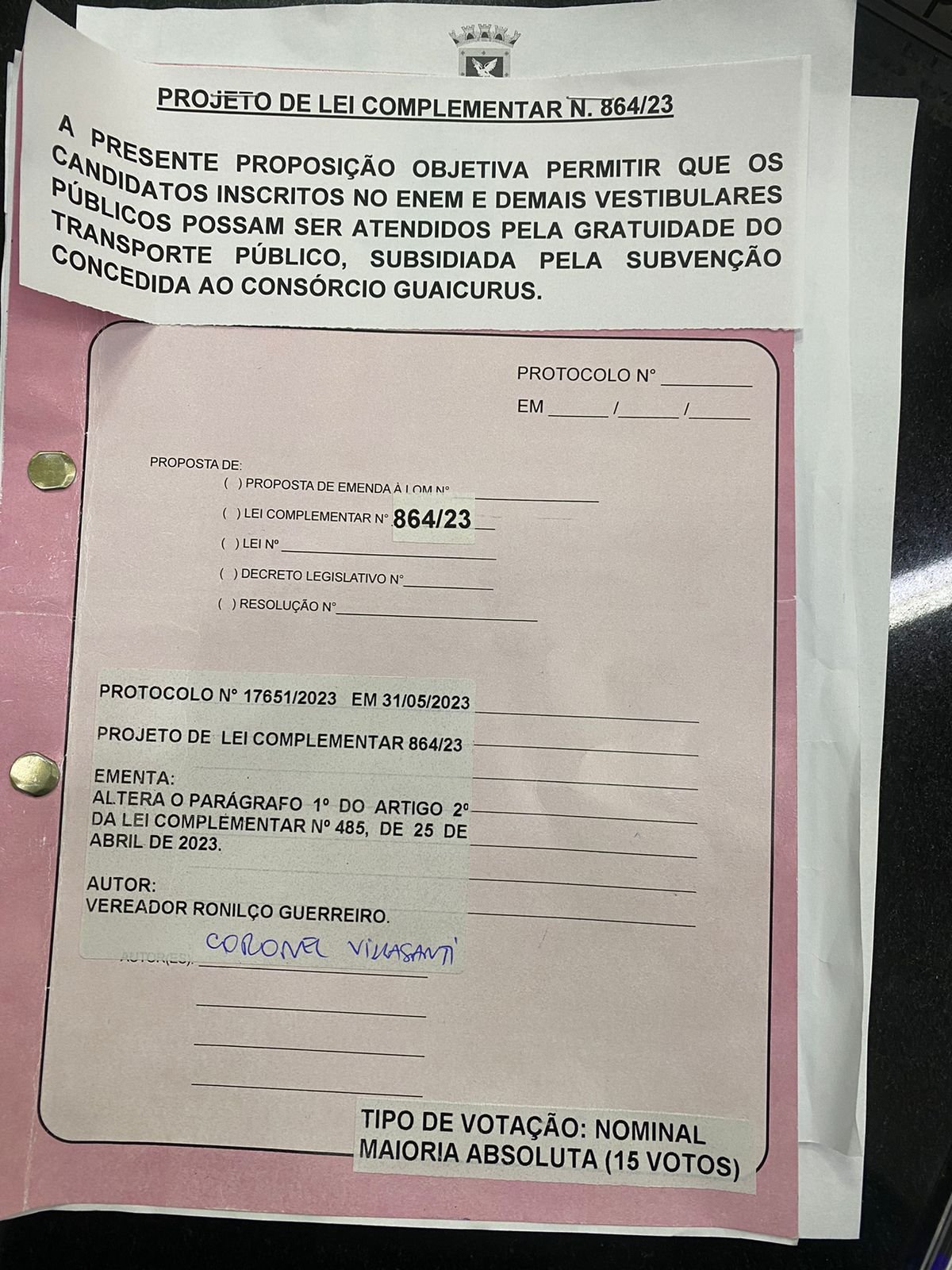 Vereador Villasanti garante ônibus gratuito a estudantes em dia de prova do ENEM e universidades públicas