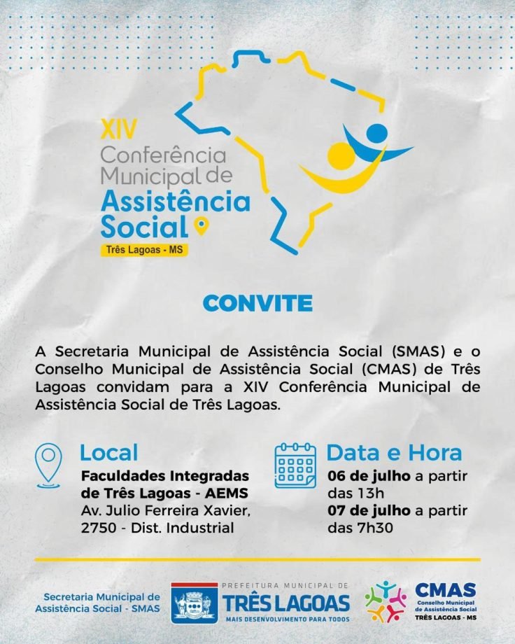 SMAS e CMAS convidam população para a XIV Conferência Municipal de Assistência Social na próxima quinta e sexta-feira (06 e 07)