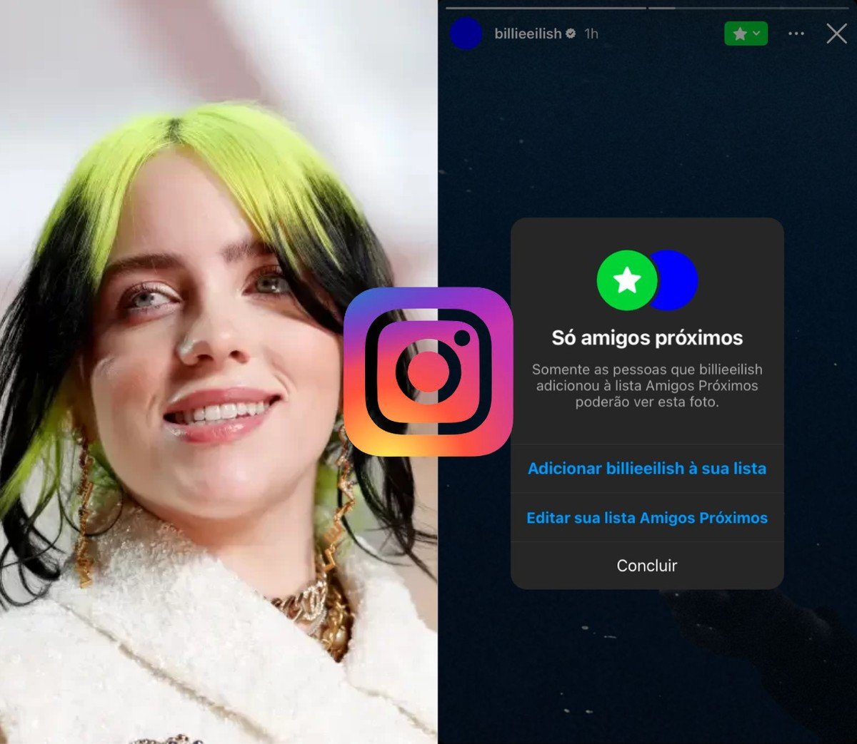 Billie Eilish coloca todos os seguidores no Close Friends do Instagram